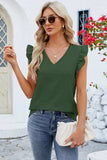 Ruffled V-Neck Cap Sleeve Blouse - Trendsi - Flyclothing LLC