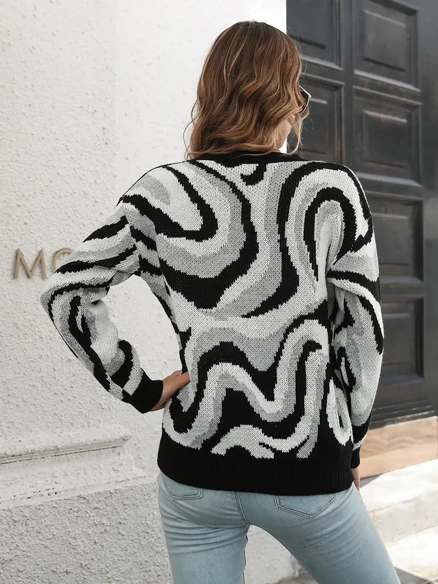 Round Neck Dropped Shoulder Sweater - Trendsi - Flyclothing LLC
