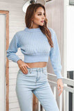 Round Neck Long Sleeve Cropped Sweater - Trendsi - Flyclothing LLC