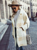 Plaid Button Down Coat with Pockets - Trendsi - Flyclothing LLC