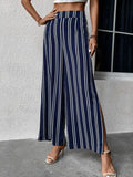 Striped Slit Wide Leg Pants - Trendsi