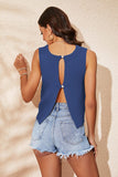 Buttoned Cutout Ribbed Trim Knit Tank - Trendsi