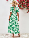 Floral Round Neck Tied Open Back Dress - Trendsi