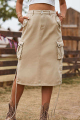 Drawstring Denim Cargo Skirt - Trendsi - Flyclothing LLC