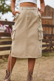 Drawstring Denim Cargo Skirt - Trendsi