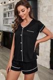 Contrast Piping Button-Up Top and Shorts Pajama Set - Trendsi