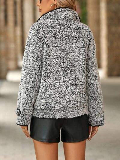 Fuzzy Pocketed Button Up Jacket - Trendsi - Flyclothing LLC