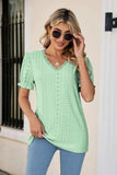 Eyelet Flounce Sleeve Scalloped V-Neck Top - Trendsi - Flyclothing LLC