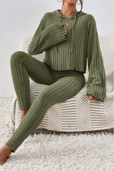 Lettuce Hem Dropped Shoulder Hooded Top and Pants Set - Trendsi - Flyclothing LLC
