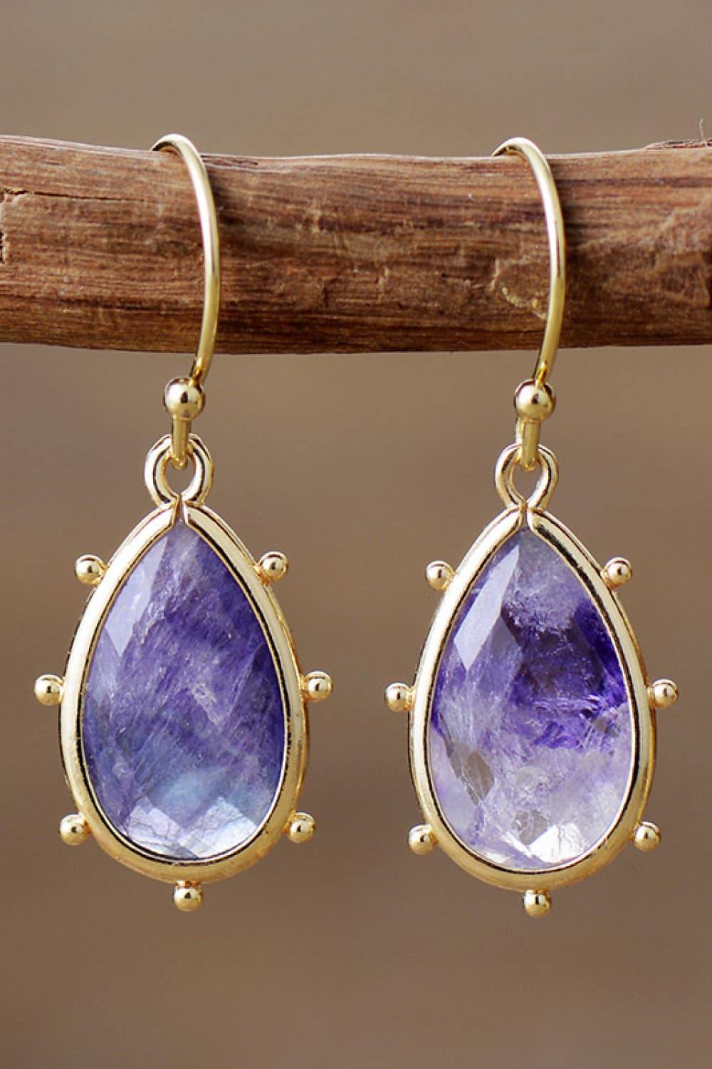 Natural Stone Teardrop Earrings - Trendsi