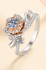 925 Sterling Silver Rose-Shaped Moissanite Ring - Trendsi