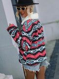Geometric Zip-Up Collared Jacket - Trendsi