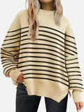 Round Neck Drop Shoulder Slit Sweater - Trendsi - Flyclothing LLC