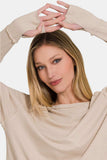 Zenana Round Neck Thumbhole Long Sleeve Top - Trendsi - Flyclothing LLC