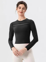 Round Neck Long Sleeve Active T-Shirt - Trendsi - Flyclothing LLC