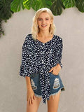 Tied Printed Button Up V-Neck Blouse - Trendsi - Flyclothing LLC