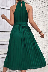 Tie Belt Pleated Midi Dress - Trendsi - Flyclothing LLC