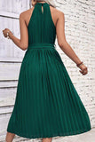 Tie Belt Pleated Midi Dress - Trendsi - Flyclothing LLC