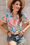 Multicolored Frill Trim V-Neck Flounce Sleeve Blouse - Trendsi - Flyclothing LLC