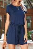 Drawstring Waist Short Sleeve Romper with Pockets - Trendsi