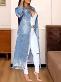 Long Sleeve Raw Hem Denim Jacket - Trendsi - Flyclothing LLC
