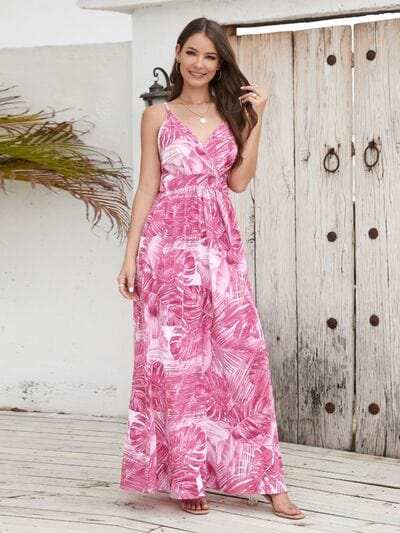 Printed Surplice Spaghetti Strap Dress - Trendsi - Flyclothing LLC