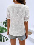 Buttoned V-Neck Flounce Sleeve Top - Trendsi