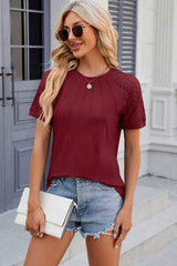 Openwork Round Neck Short Sleeve T-Shirt - Trendsi - Flyclothing LLC