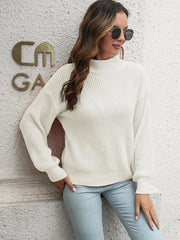 Dropped Shoulder Rib-Knit Sweater - Trendsi