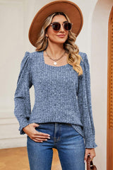 Square Neck Flounce Sleeve T-Shirt - Trendsi - Flyclothing LLC