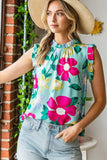 Floral Print Ruffle Shoulder Blouse - Trendsi - Flyclothing LLC