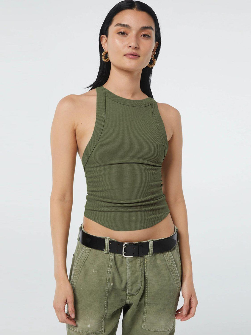 Halter Neck Ribbed Cropped Top - Trendsi