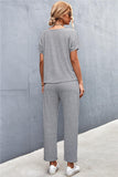 V-Neck Short Sleeve T-Shirt and Drawstring Waist Pants Set - Trendsi