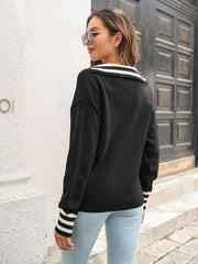 Johnny Collar Drop Shoulder Sweater - Trendsi