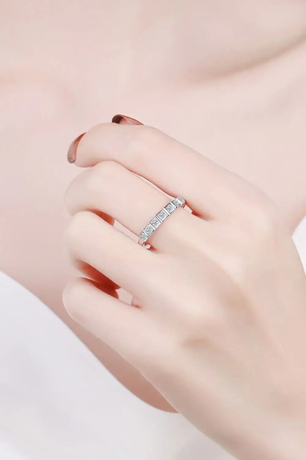 Moissanite Rhodium-Plated Half-Eternity Ring - Trendsi - Flyclothing LLC