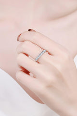 Moissanite Rhodium-Plated Half-Eternity Ring - Trendsi