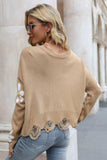 Flower Distressed Ribbed Trim Sweater - Trendsi - Flyclothing LLC
