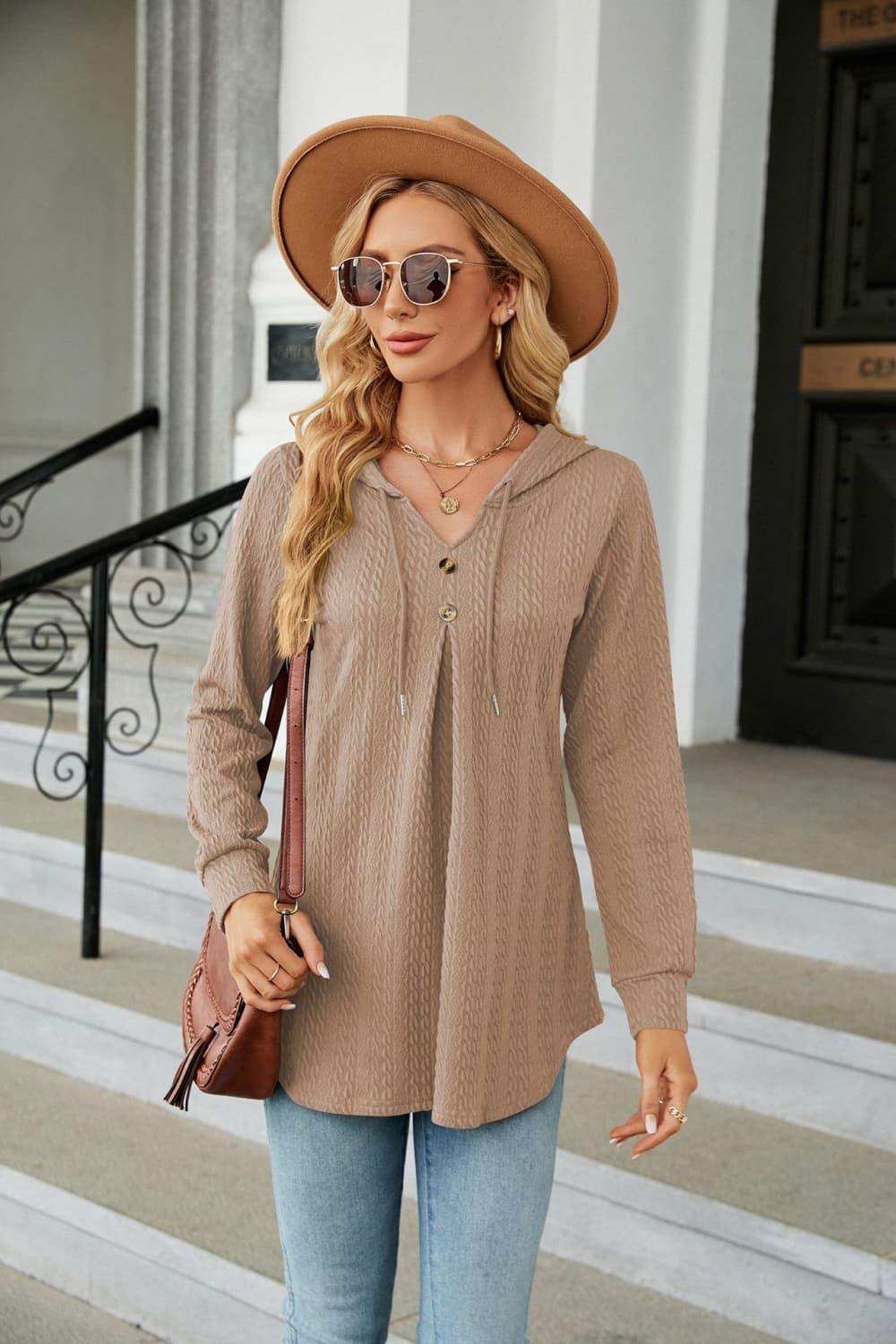 Long Sleeve Hooded Blouse - Trendsi - Flyclothing LLC