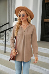 Long Sleeve Hooded Blouse - Trendsi