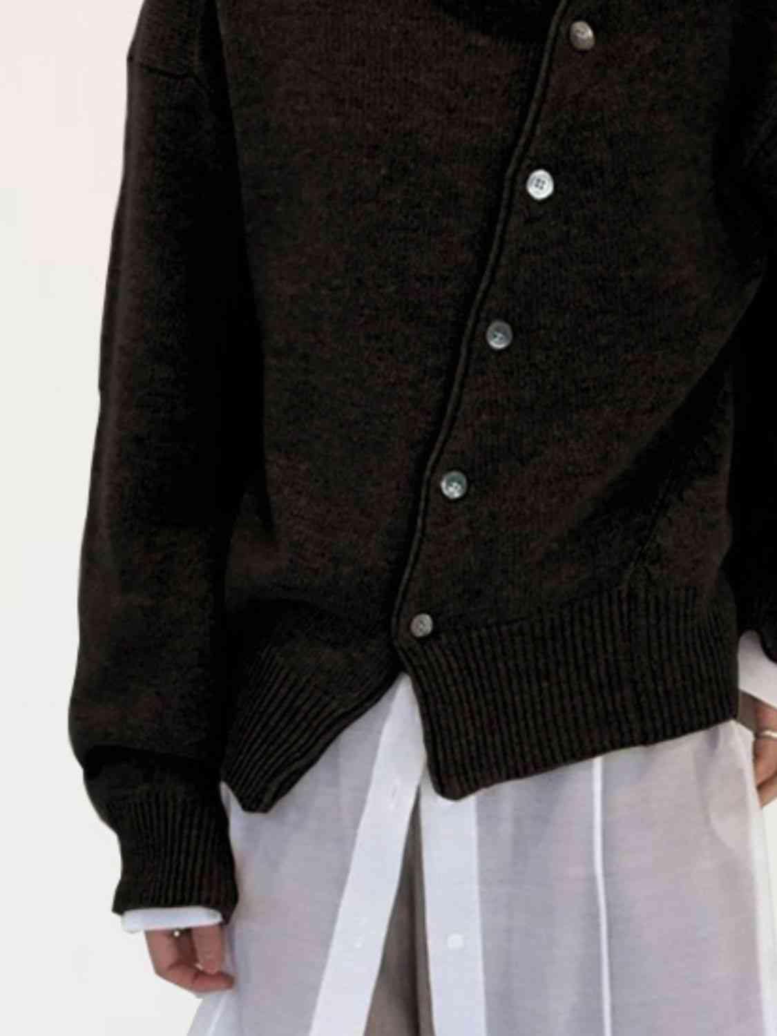 Dropped Shoulder Buttoned Cardigan - Trendsi