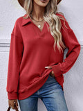 Collared Neck Dropped Shoulder Sweatshirt - Trendsi - Flyclothing LLC
