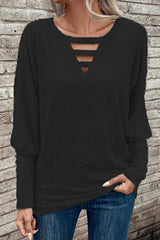 Cutout Round Neck Long Sleeve T-Shirt - Trendsi
