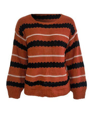 Striped Round Neck Long Sleeve Sweater - Flyclothing LLC