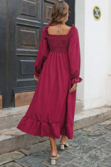 Smocked Ruffle Hem Flounce Sleeve Dress - Trendsi - Flyclothing LLC