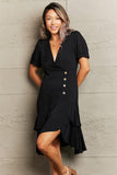Decorative Button Surplice Ruffle Hem Dress - Trendsi