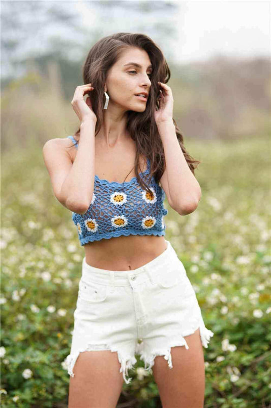 Floral Crochet Cropped Cami - Trendsi - Flyclothing LLC