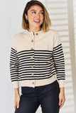 Striped Button Up Long Sleeve Cardigan - Trendsi