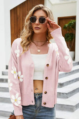 Floral Ribbed Trim Drop Shoulder Cardigan - Trendsi - Flyclothing LLC