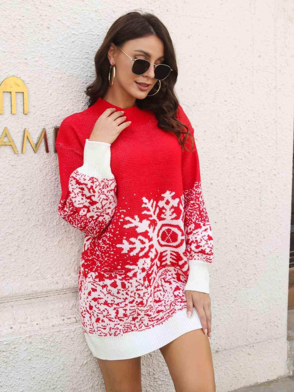Snowflake Pattern Sweater Dress - Trendsi - Flyclothing LLC