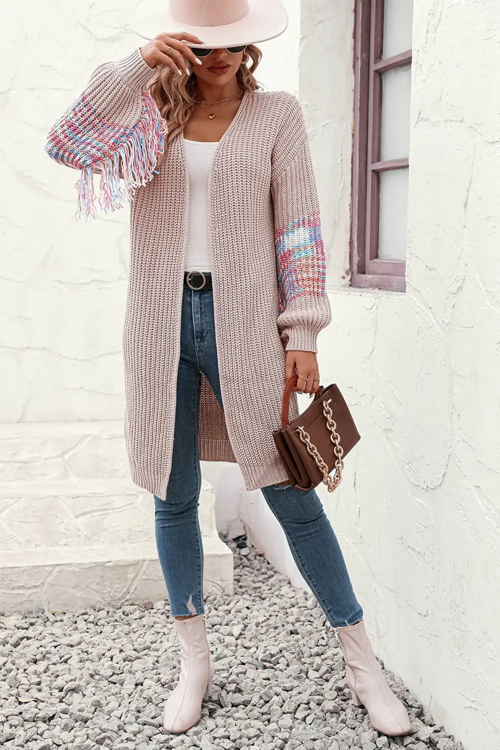 Fringe Sleeve Dropped Sholder Cardigan - Trendsi - Flyclothing LLC